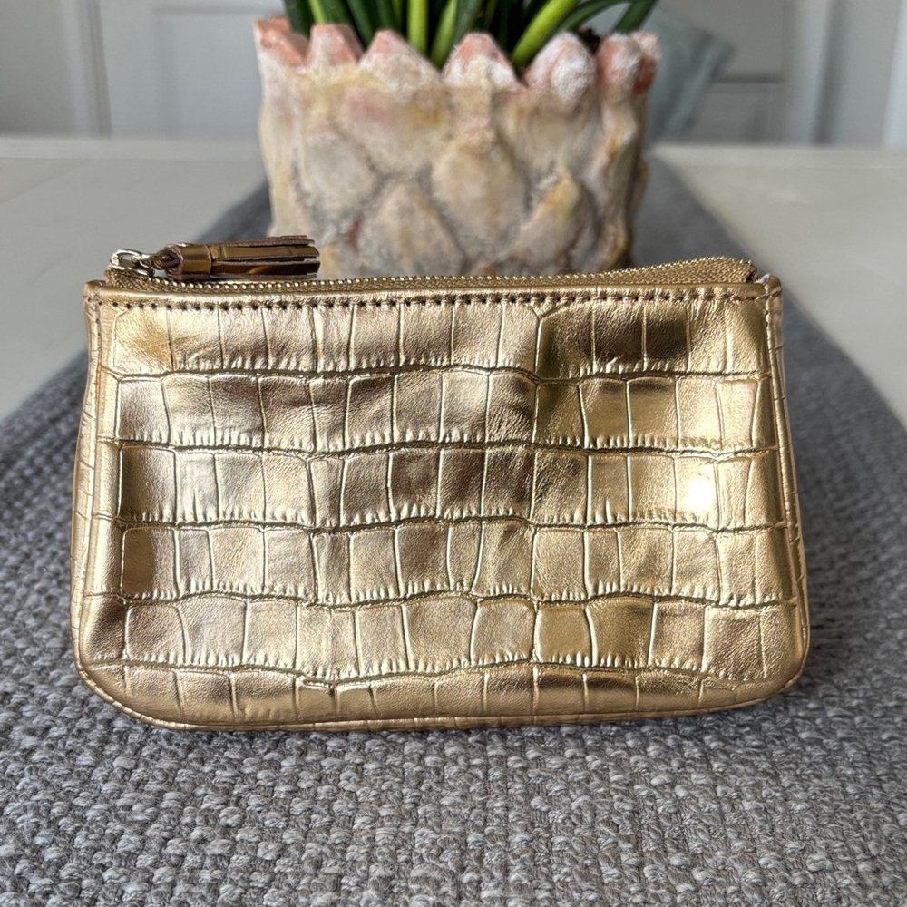 MZ Wallace Luna Cosmetic Pouch Gold Croc Effect
